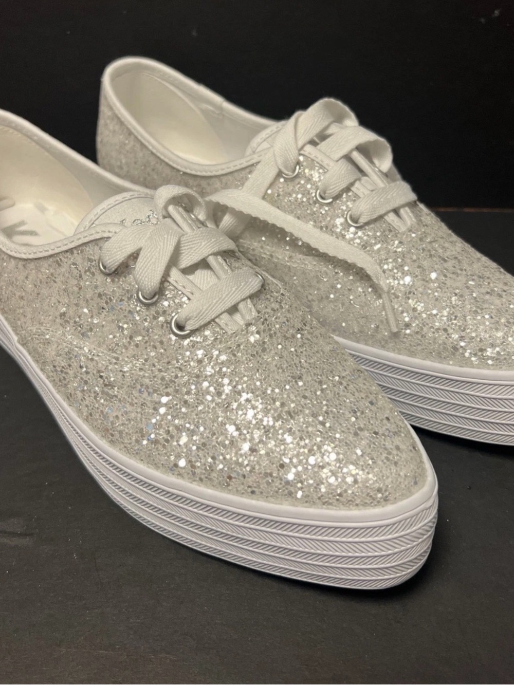 Keds Womens Point Sneaker White Glitter Size 9M - Brand New In Box